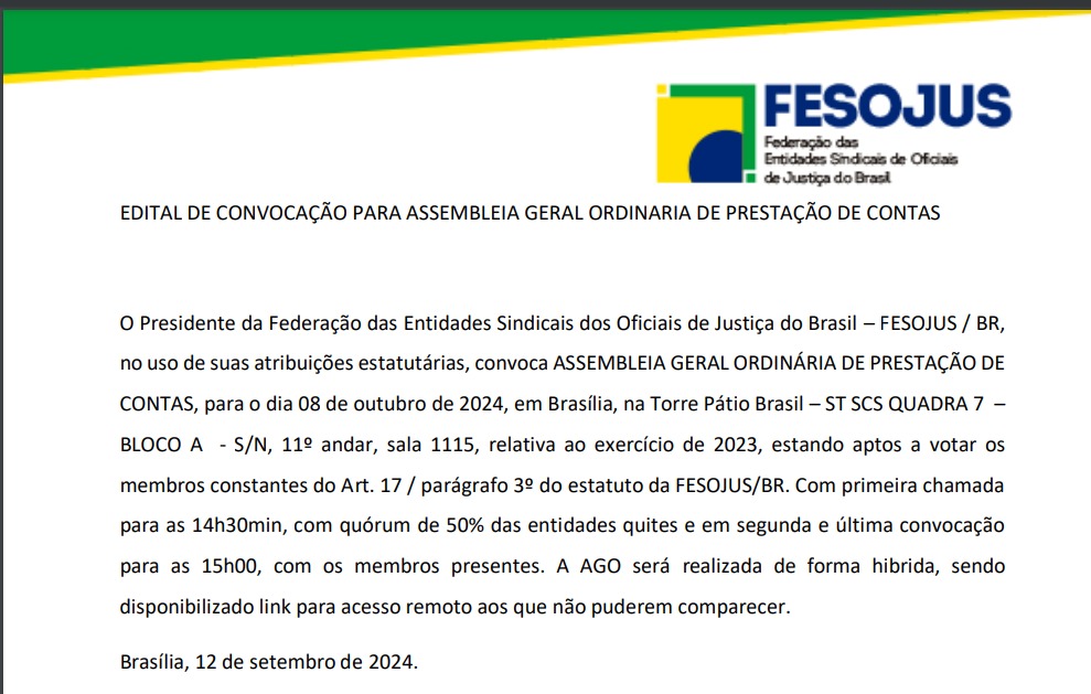 No momento você está vendo EDITAL DE CONVOCAÇÃO PARA ASSEMBLEIA GERAL ORDINARIA DE PRESTAÇÃO DE CONTAS