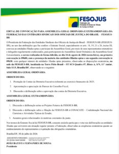 Leia mais sobre o artigo EDITAL DE CONVOCAÇÃO PARA ASSEMBLEIA GERAL ORDINÁRIA E EXTRAORDINÁRIA DA  FESOJUS-BR